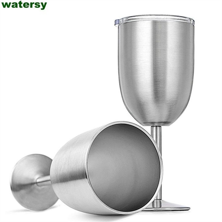 Gobelet à vin en acier inoxydable à double paroi de 10 oz avec couvercle